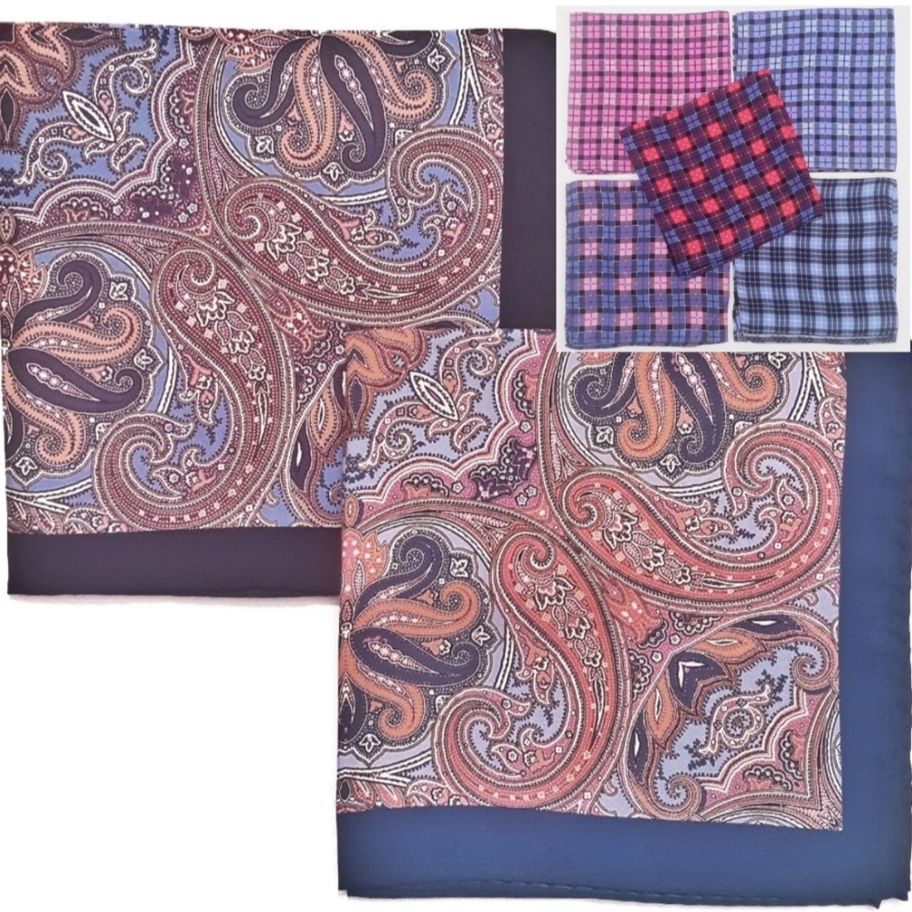 Silk pocket squares - scarves 5 pc BUNDLE